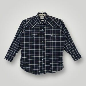 Ely Cattleman Western Shirt‎ Mens 2XL Black Beige Plaid Pearl Snap Flap Pockets